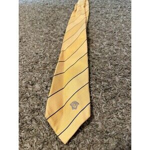 Versace Medusa Silk Tie Yellow Gold Diagonal Stripe 100% Silk Italy